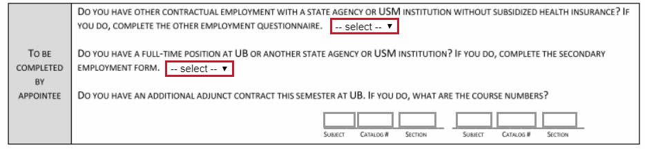 assignee section of document with pulldown menus and additional courses fields