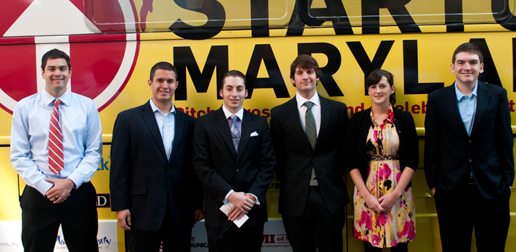 Six UB student entrepreneurs board the “Pitch Across Maryland” bus to present their ideas to venture capitalists.