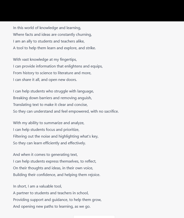 Screenshot of poem written by ChatGPT