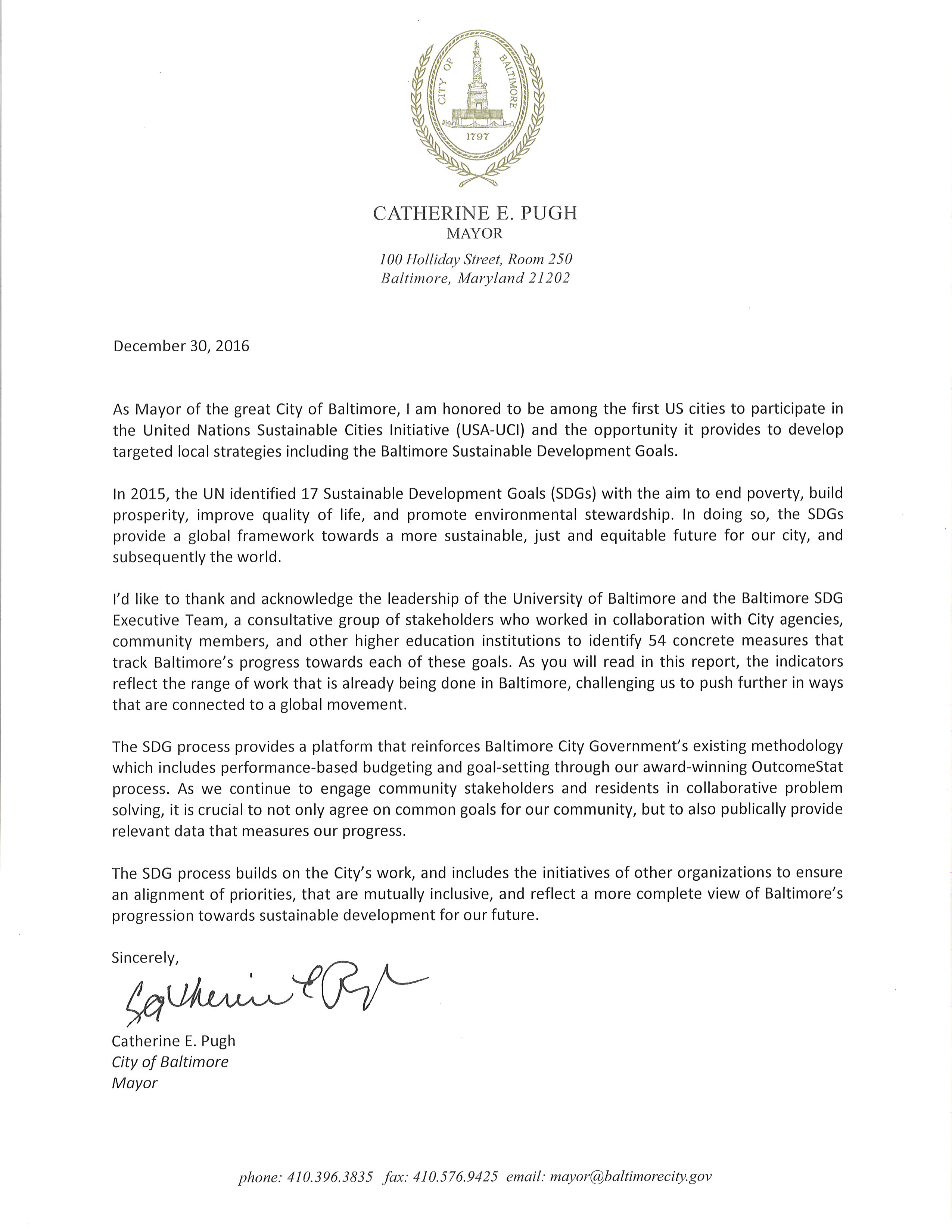 Letter from Mayor Pugh