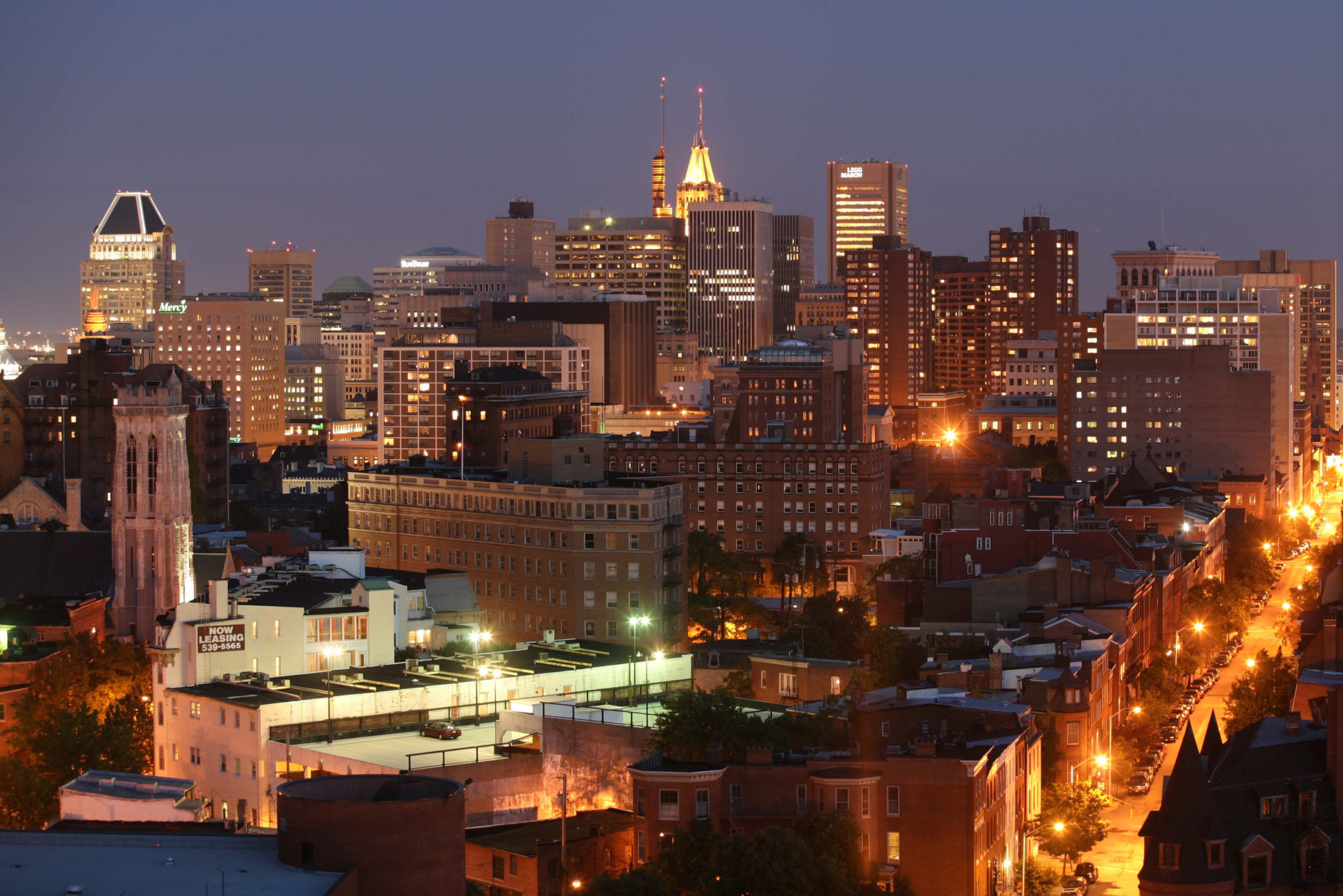 Baltimore skyline at night