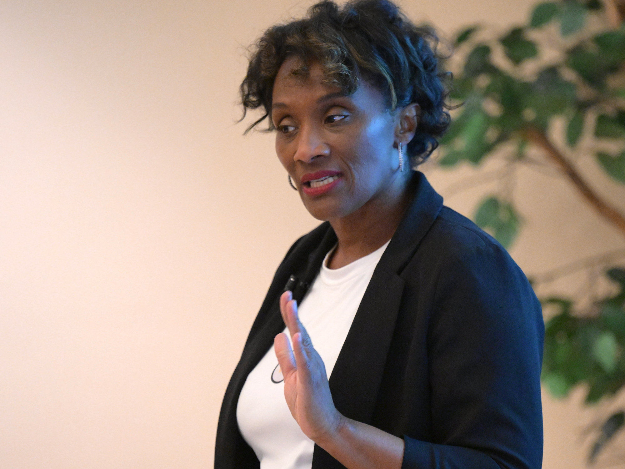 Hope Jones pitches her business at the Rise to the Challenge Competition at the University of Baltimore