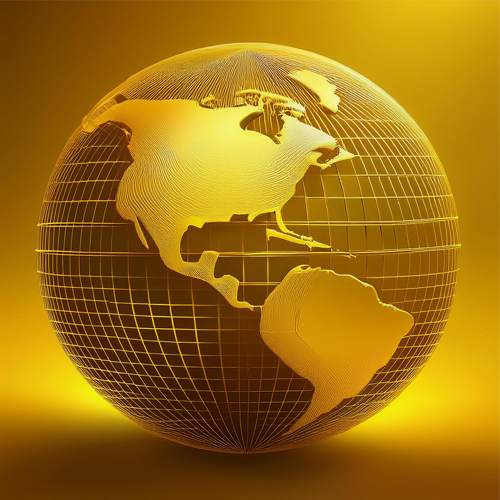 a graphic of a globe in a golden shade