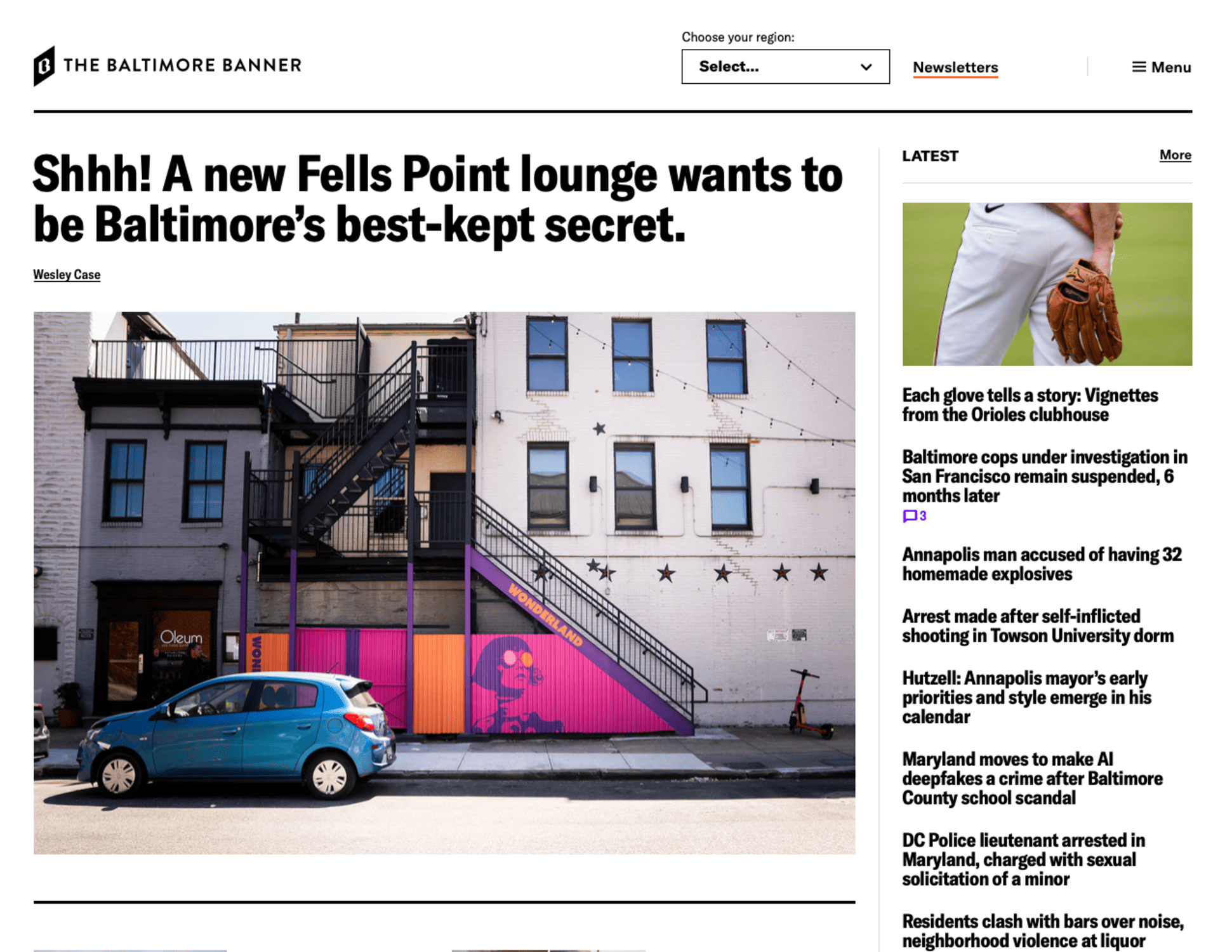 Example screenshot of Baltimore Banner homepage