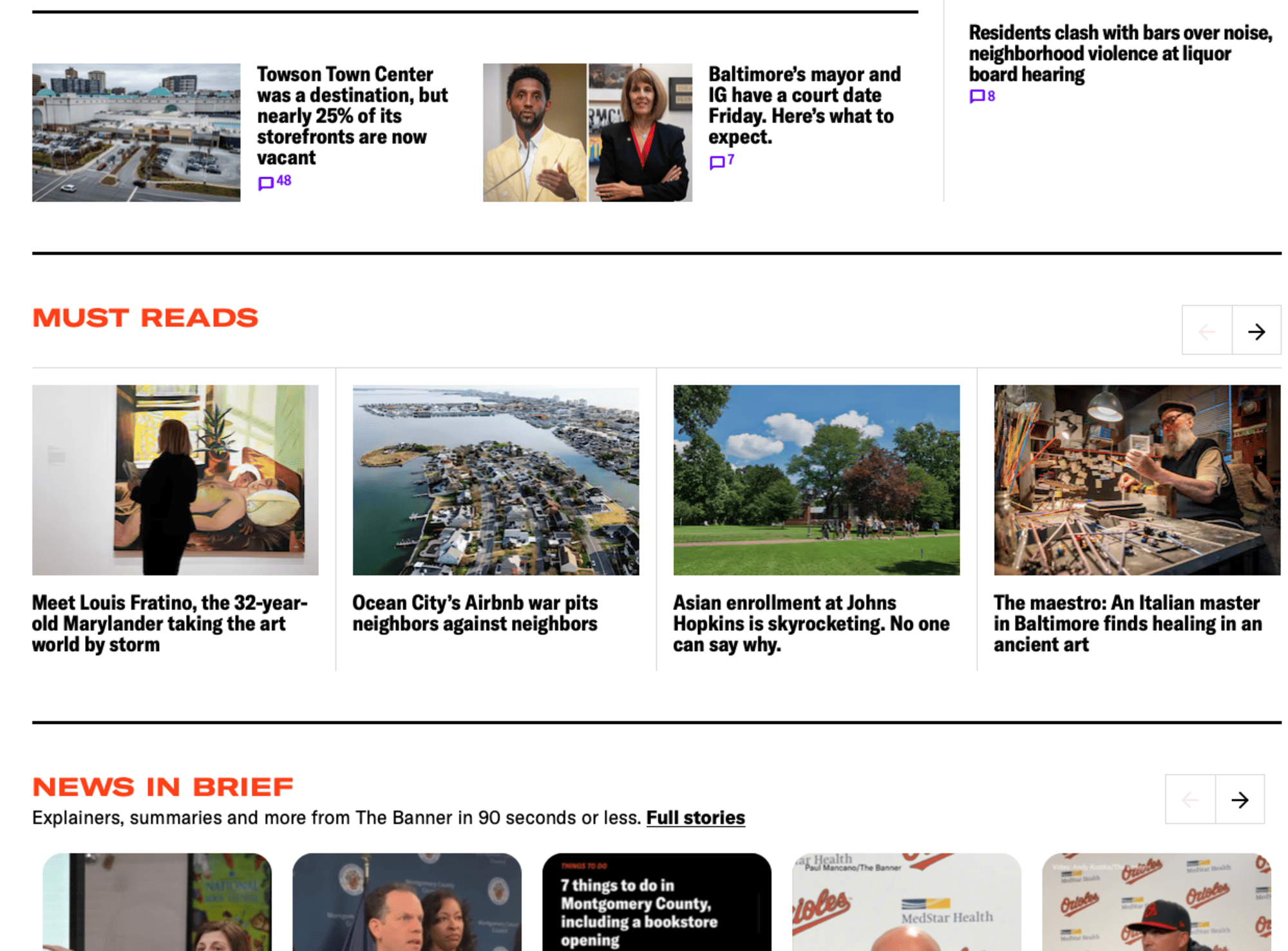 Screenshot of Baltimore Banner article previews