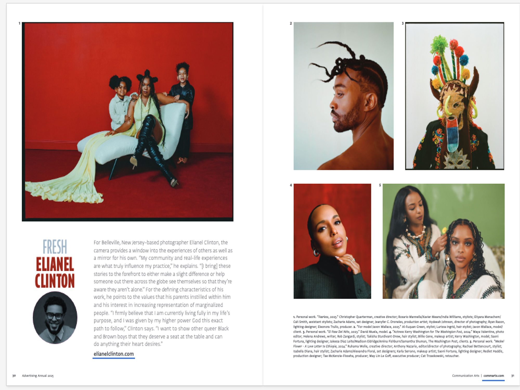 Image of text and color photos for artist Elianel Clinton. Communication Arts, 2025