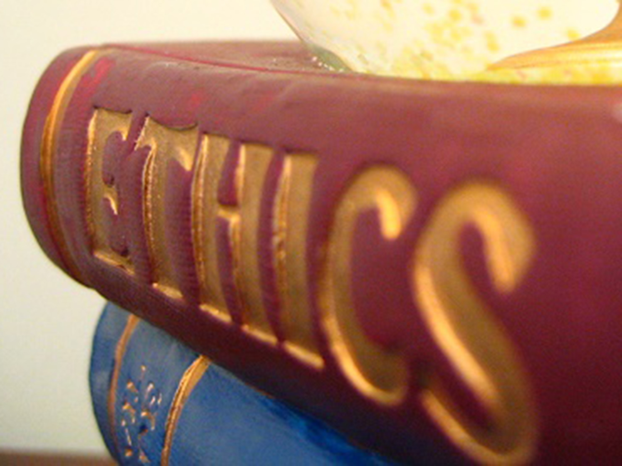 photo of books with the word ethics on the cover