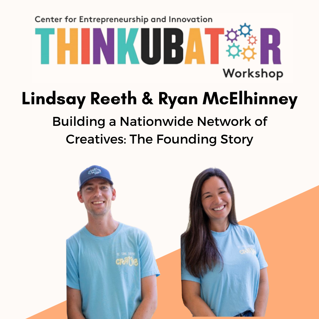 ThinkUBator logo, Lindsay Reeth and Ryan McElhinney headshot