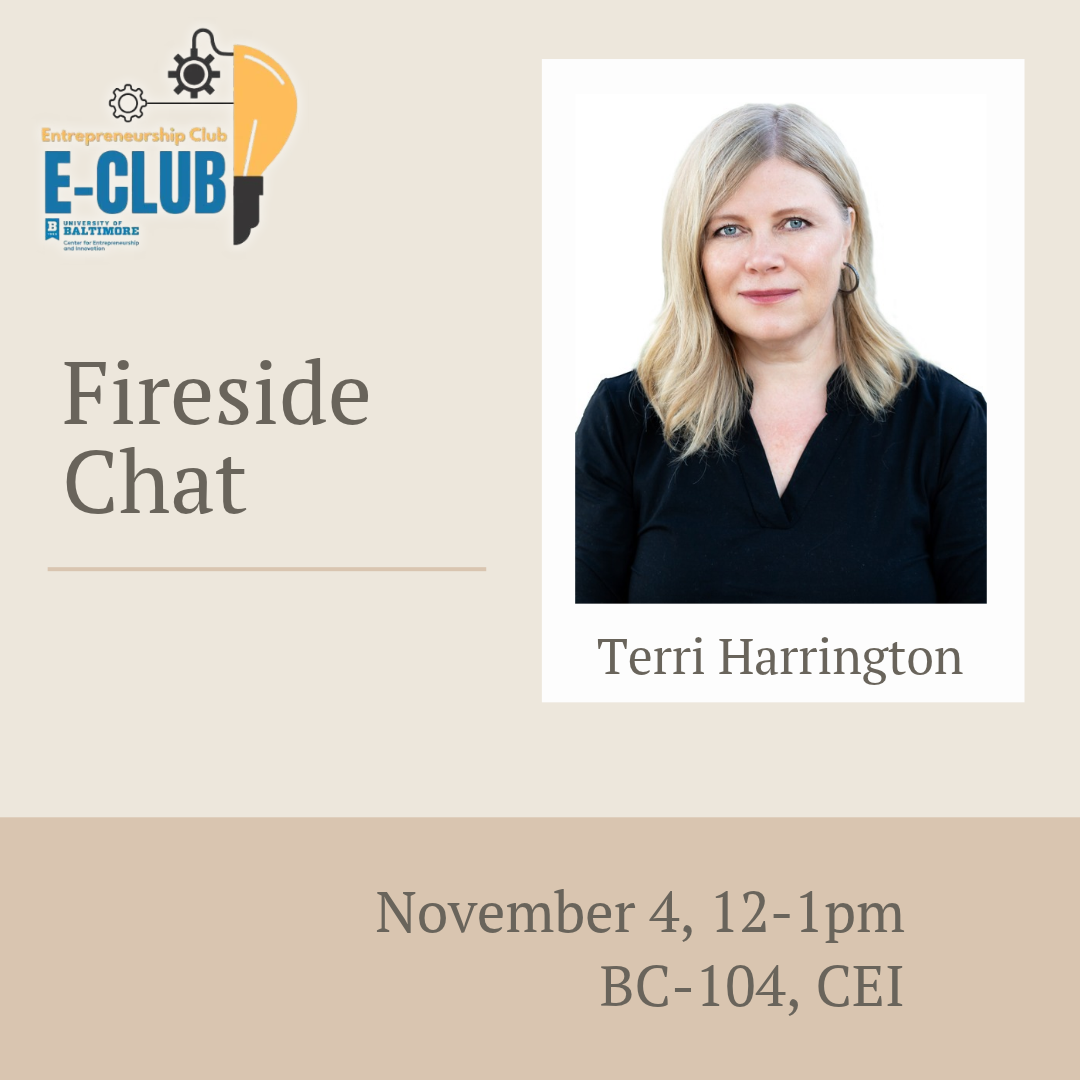 E-Club logo, Terri Harrington headshot