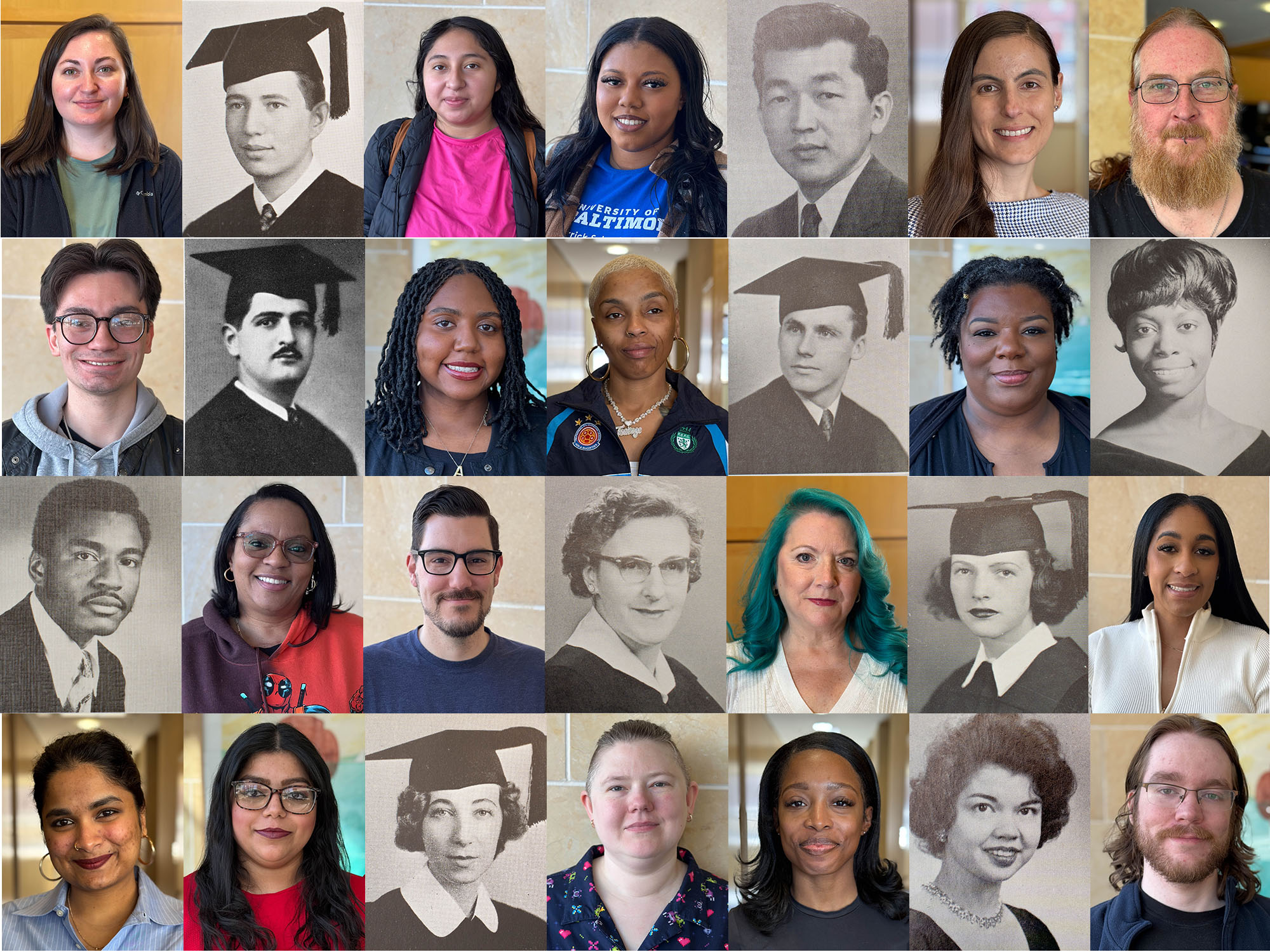 A collage of graduate portraits from 2025 and over the past 100 years