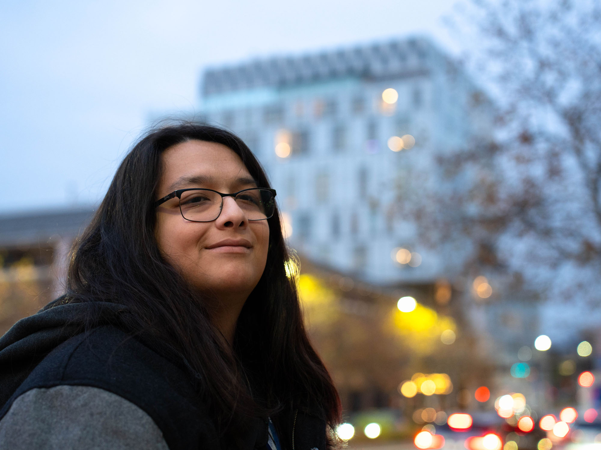 Felipe Rios looks on while standing on campus at UBalt. 