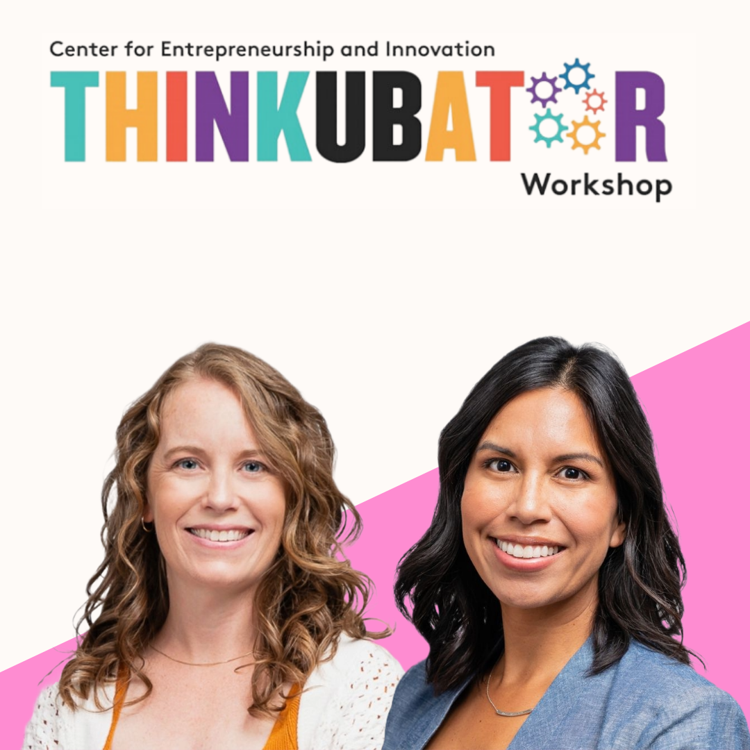 ThinkUBator workshop logo; Rachel McFadden and Hazel Geary headshots; date, time and location of the workshop