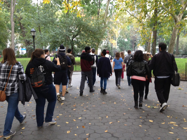honors learning community students in Central Park