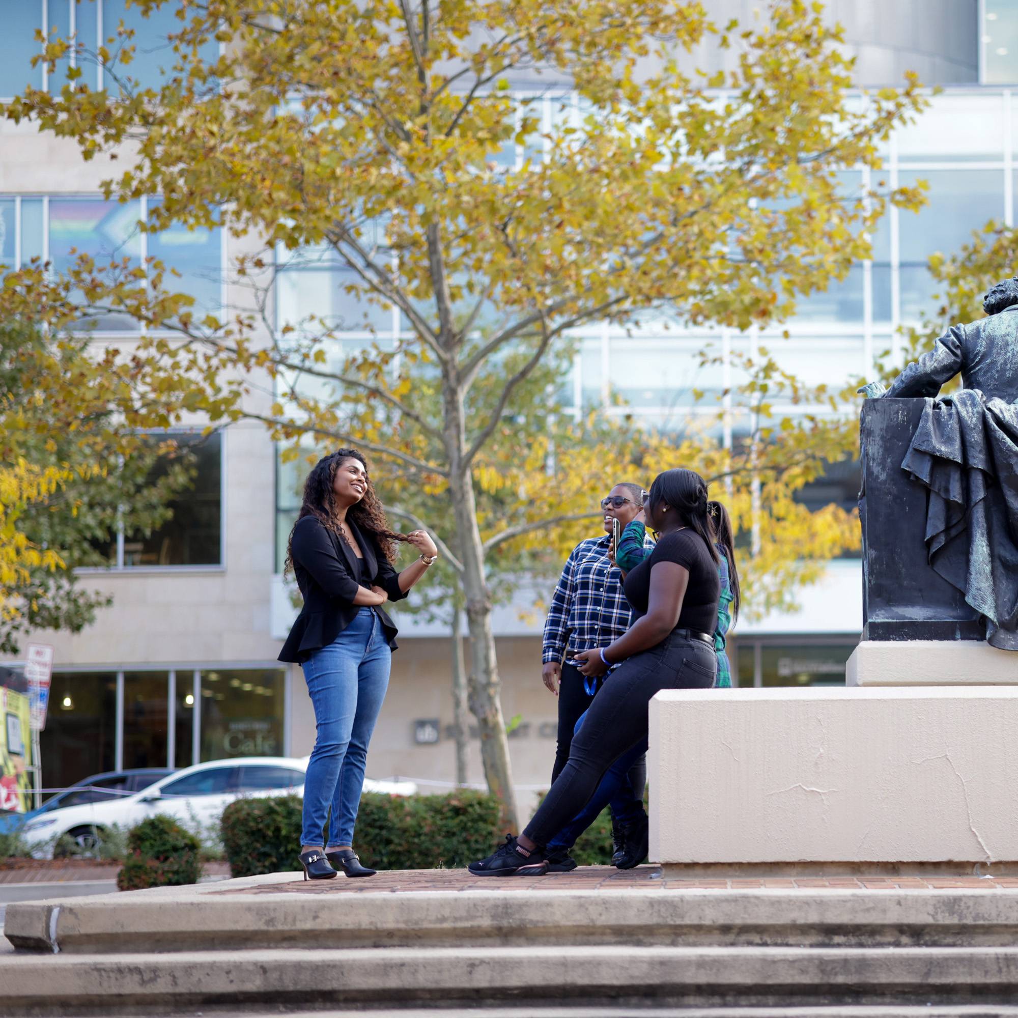 students gathering in gordon plaza