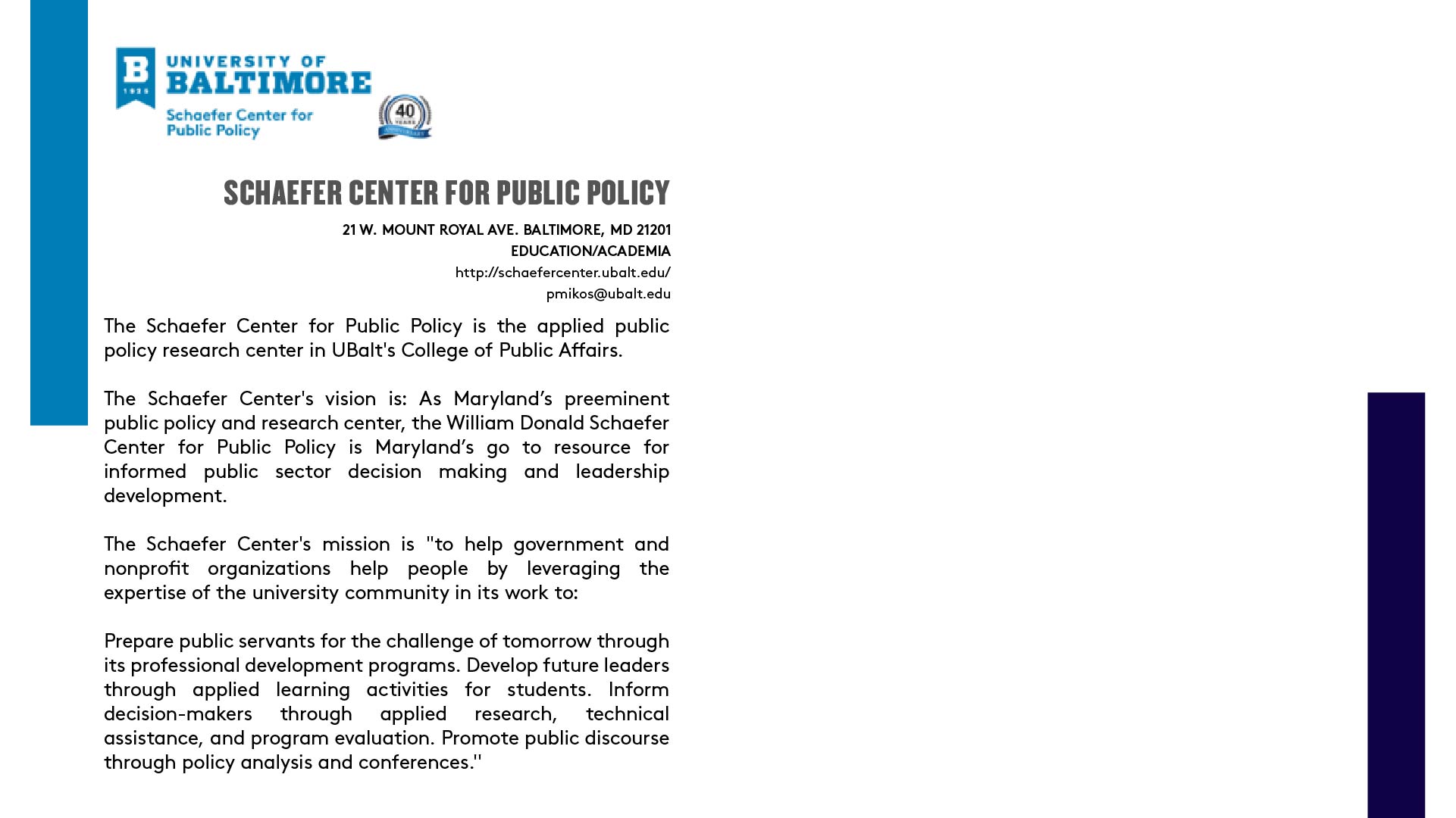 SCHAEFER CENTER FOR PUBLIC POLICY