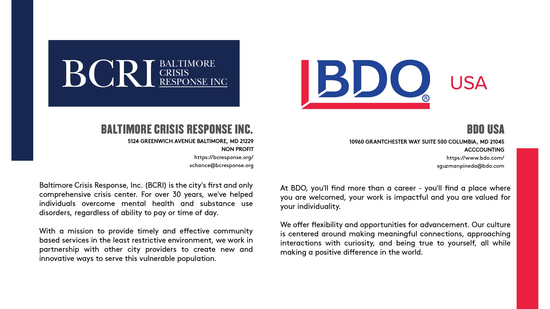 BALTIMORE CRISIS RESPONSE INC. | BDO