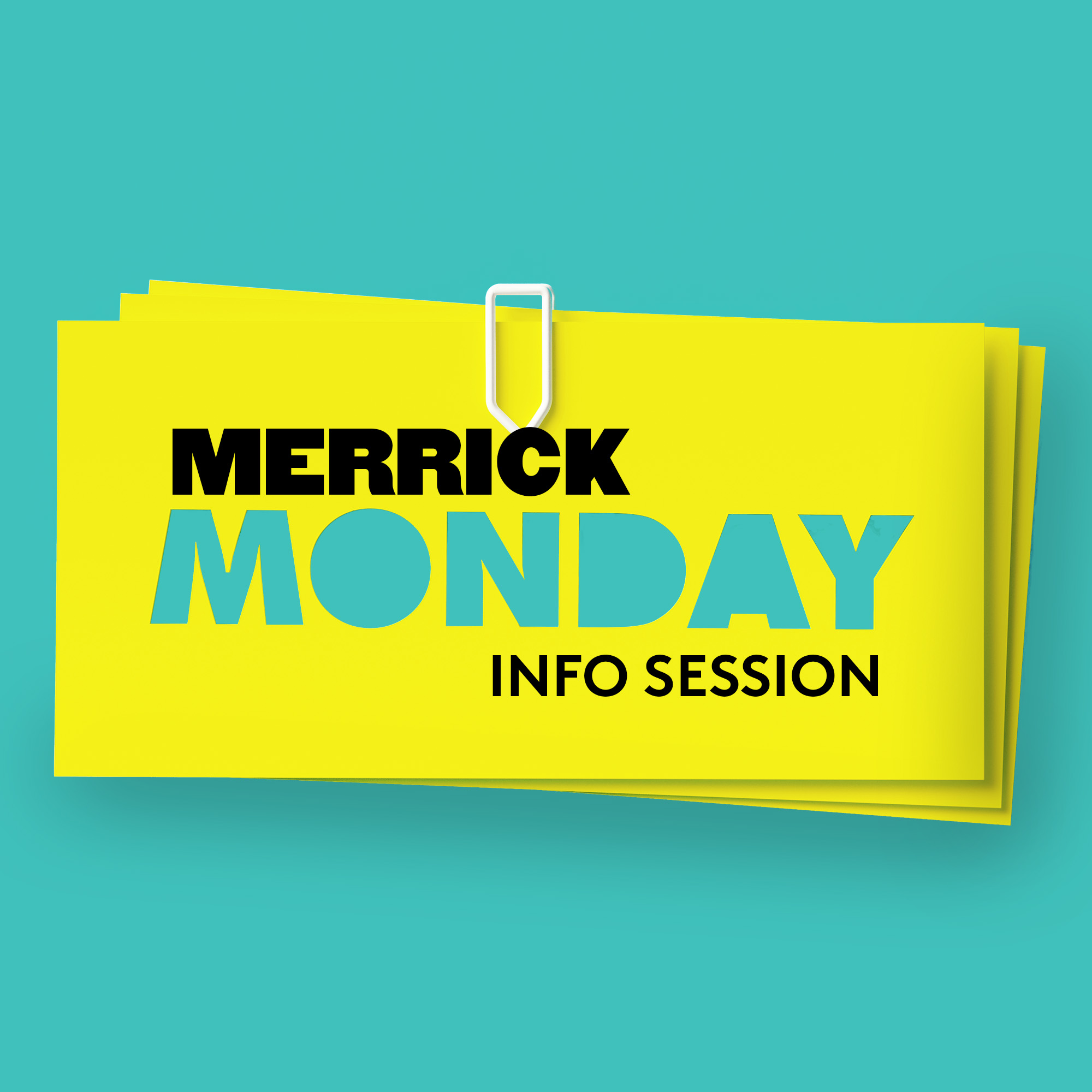 Merrick Monday graphic with teal color background