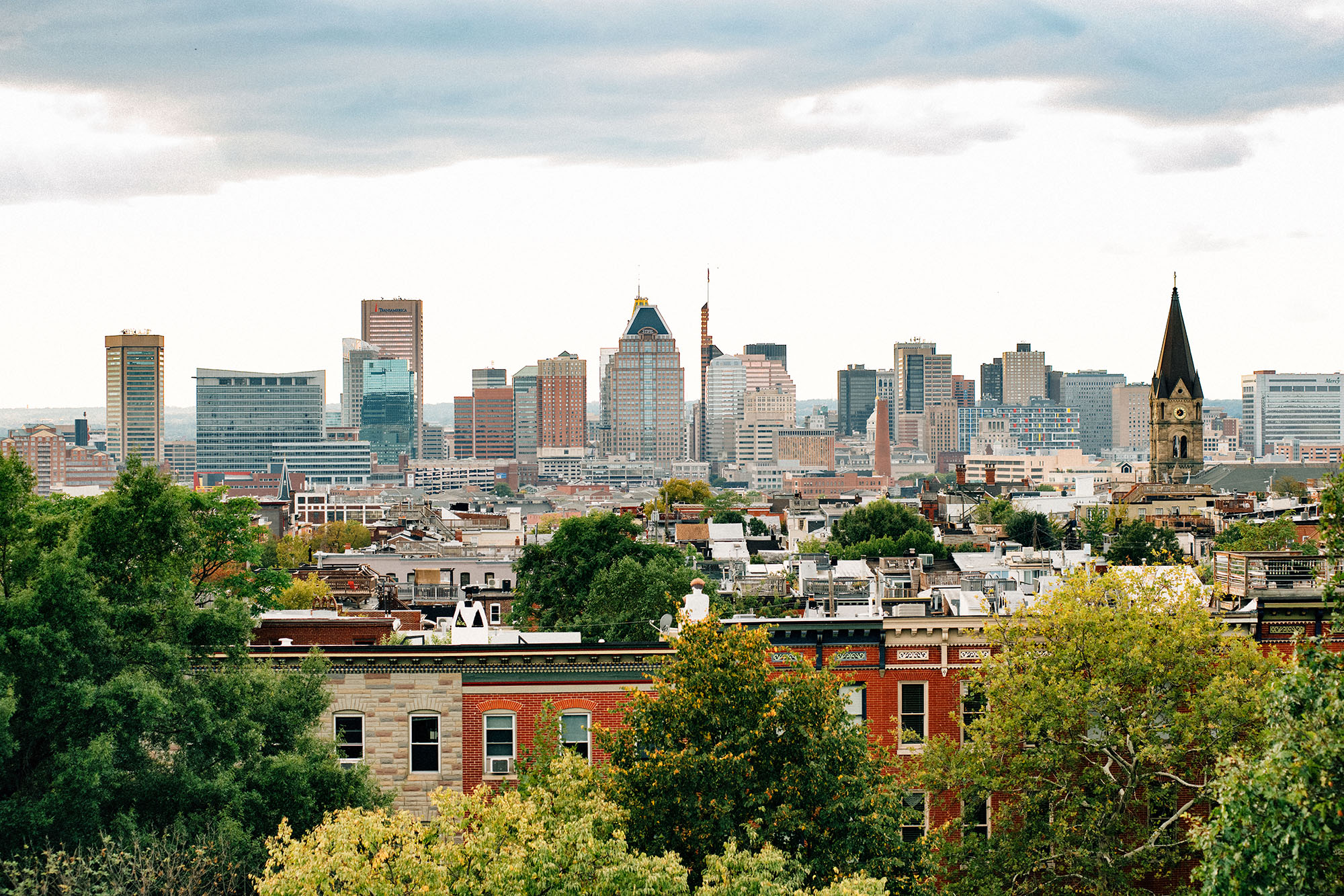 Stock Image of Baltimore neighborhood and skyline
