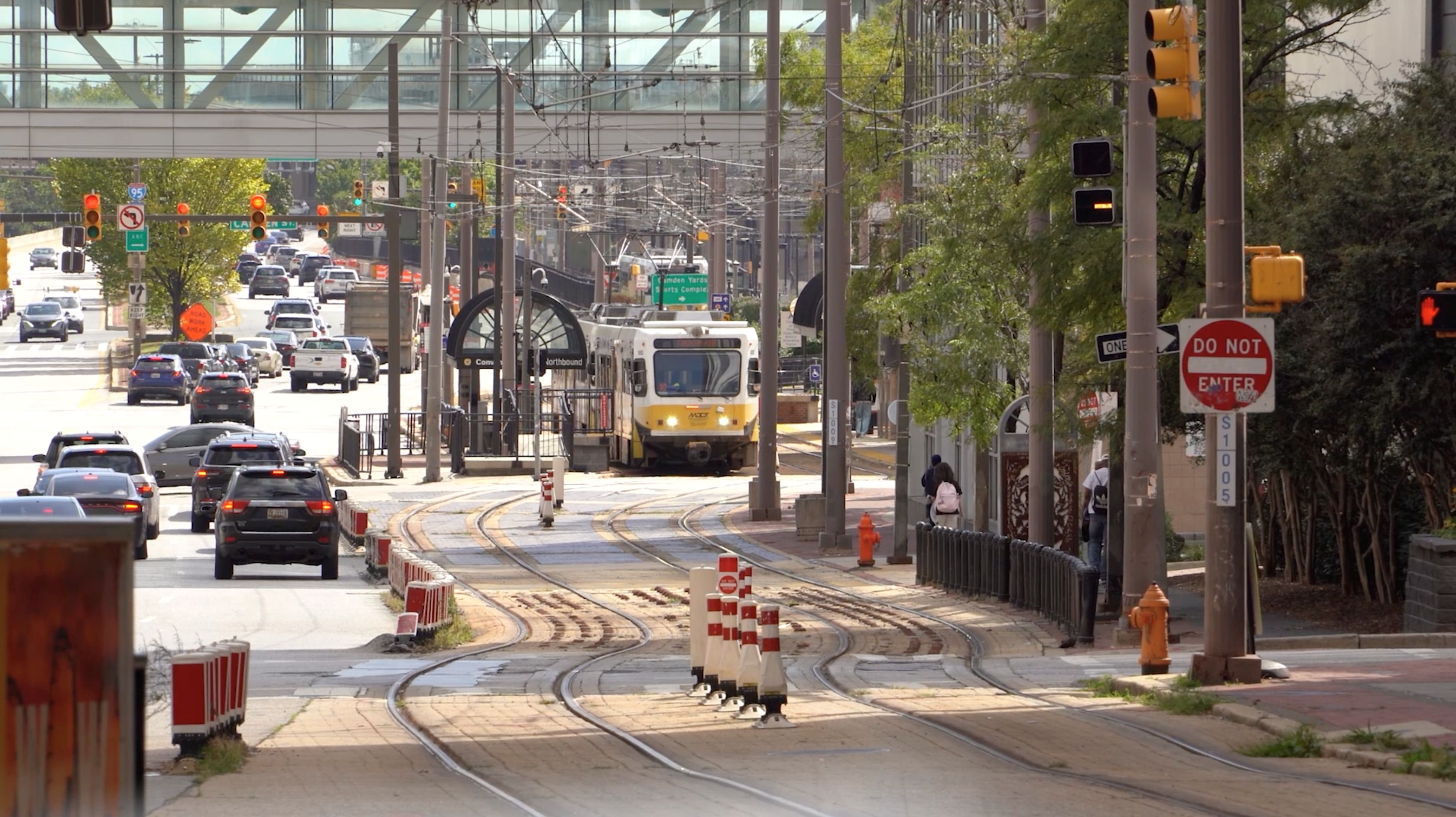 Baltimore cityscape with light rail