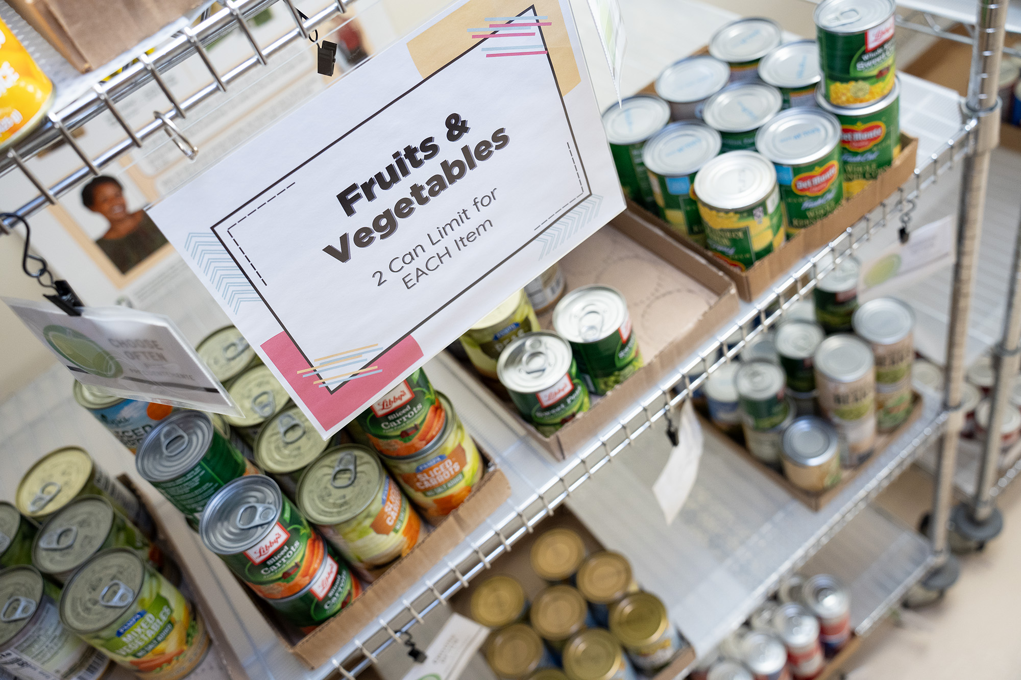 Food items on shelves in Campus Pantry