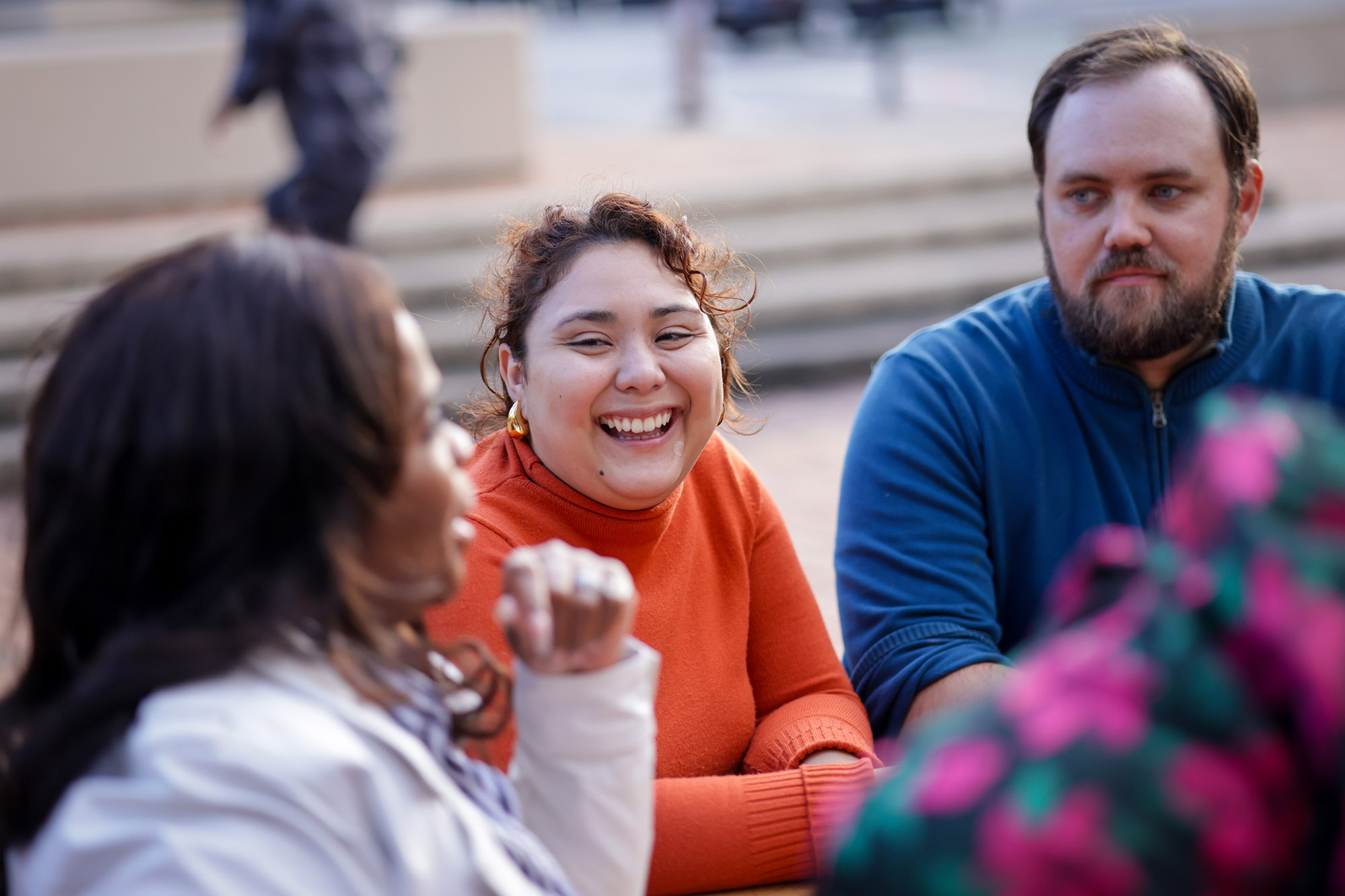 Students talking on Gordon Plaza