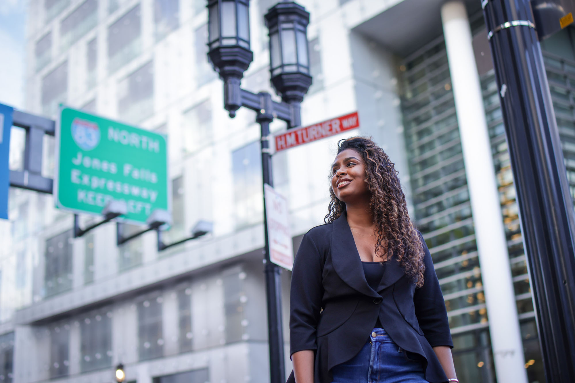 Student in front of law center