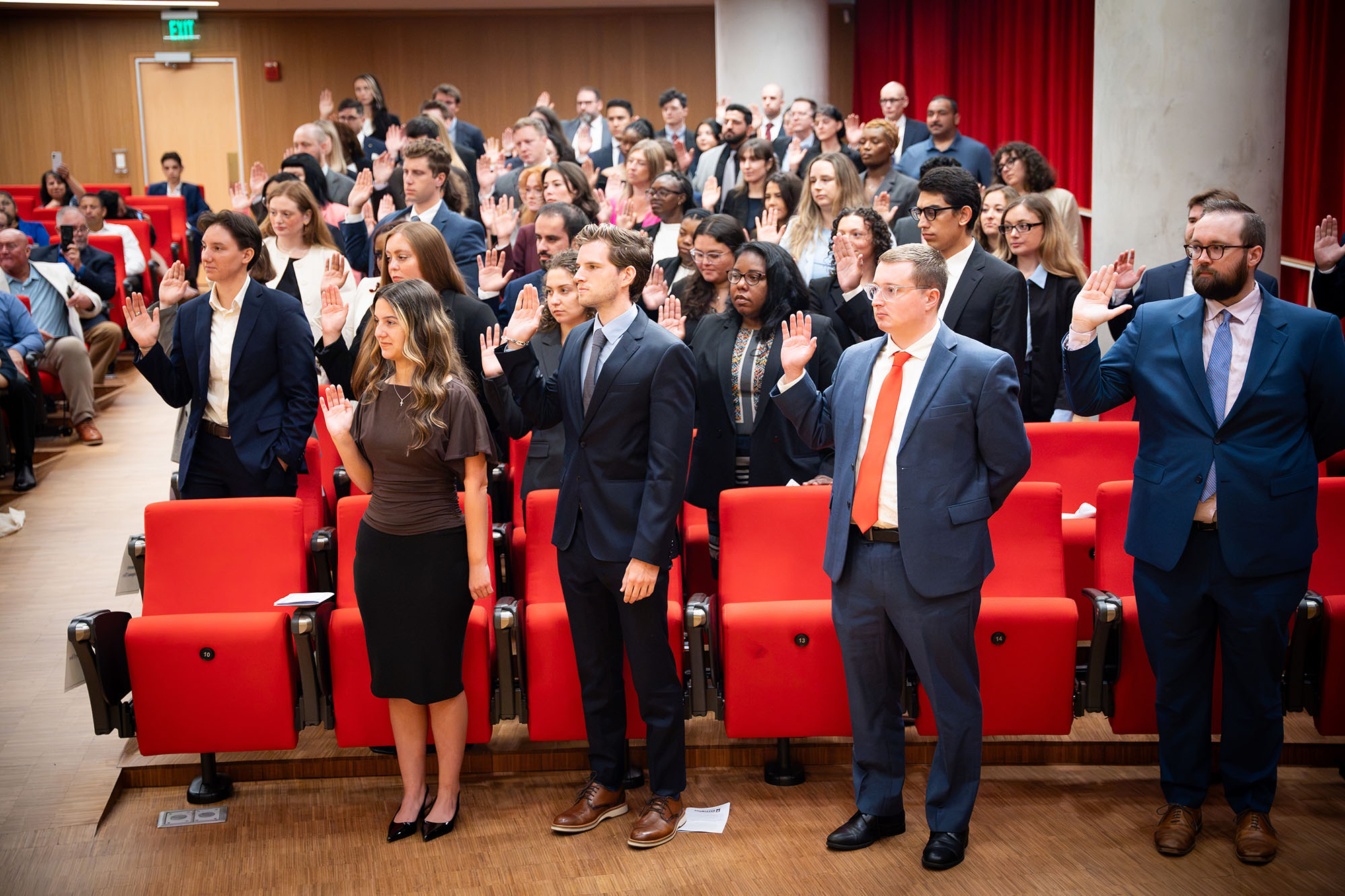 Law Clinic students being sworn in as student attorneys in the Moot Court Room