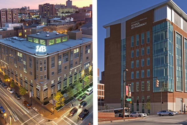 Images of the Merrick School of Business and University of Baltimore School of Pharmacy