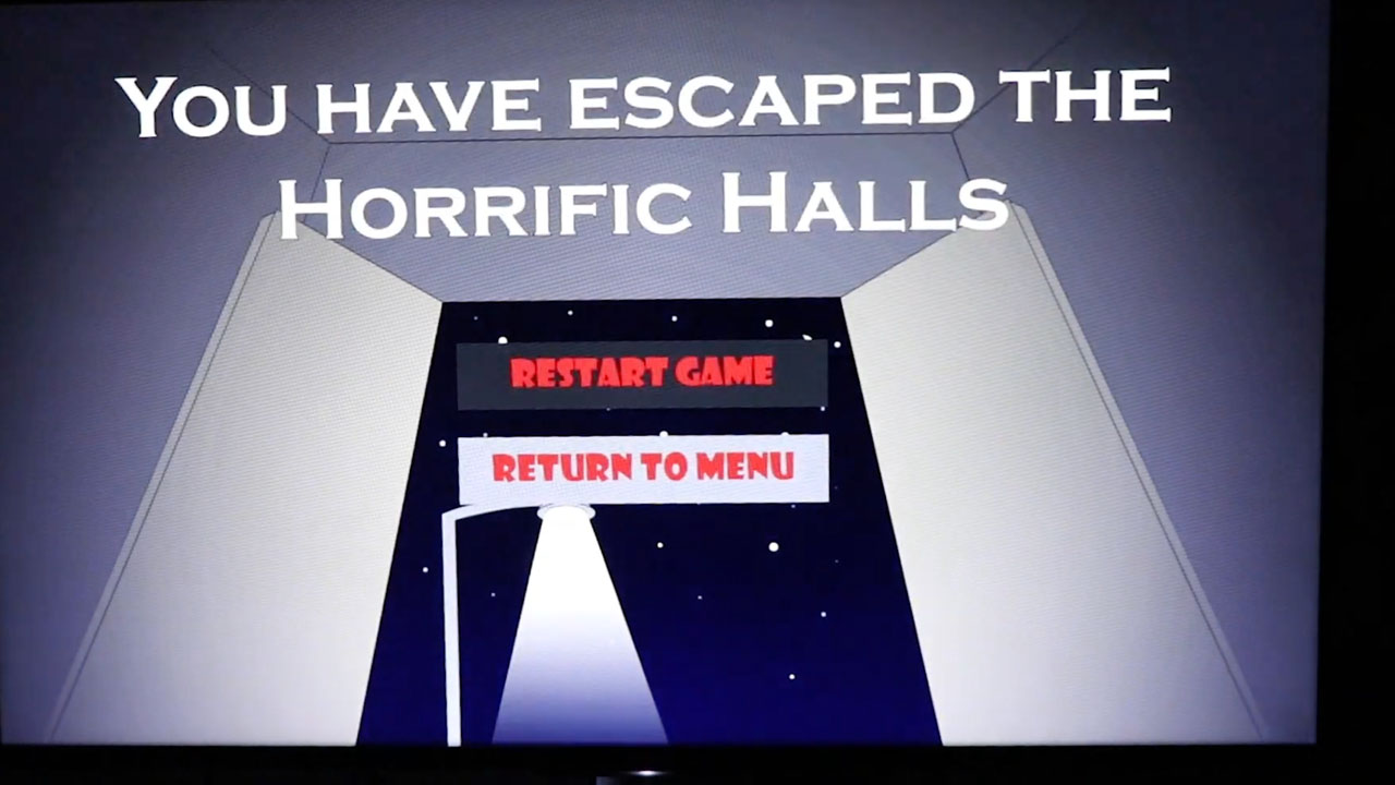 A screenshot from a student-made video game shows the end screen when you beat the game.