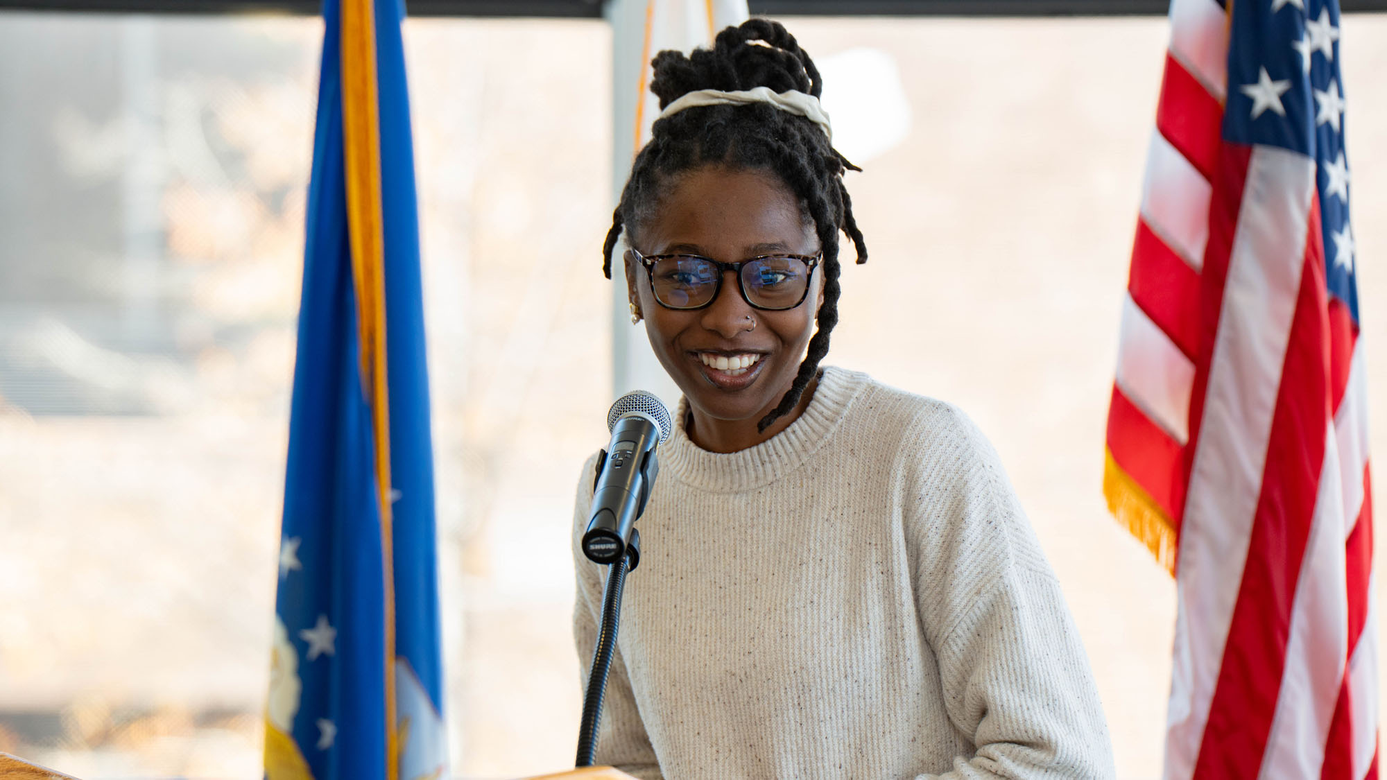 Bria Howard - Veteran Ambassador and Forensic Studies Undergraduate Student Speaking at the 2025 Veterans Day Ceremony